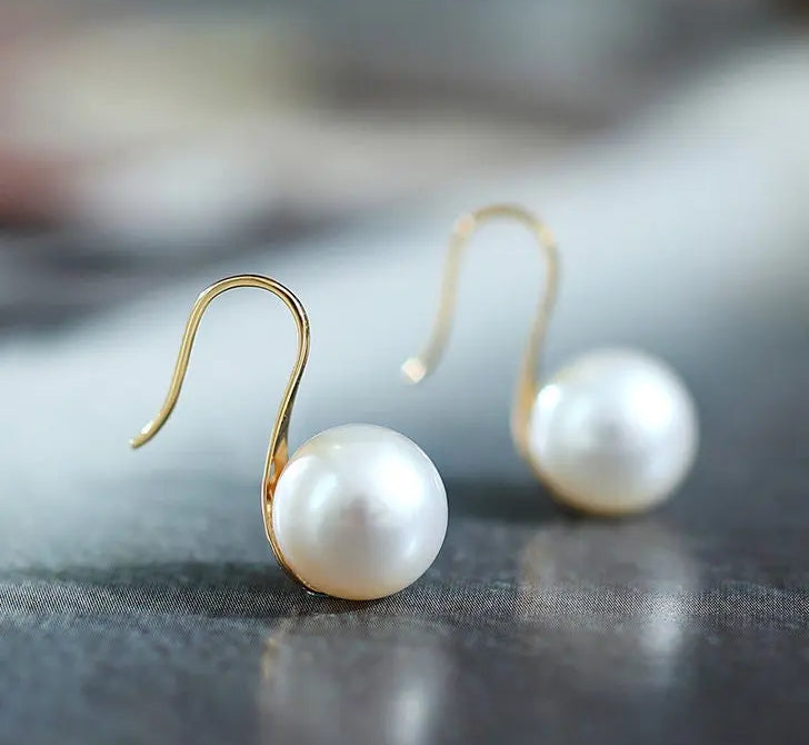 5A+ High Luster White Pearl 8-9mm Earrings Handmade 18K Solid Yellow Gold Pearl Earrings, Gift for Her, Anniversary Gift Idea Etsy