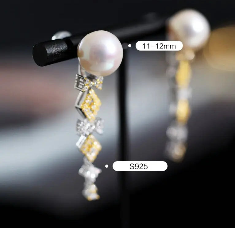 12mm High Luster Freshwater Pearl Drop Earrings - Silver 925 Silver Etsy