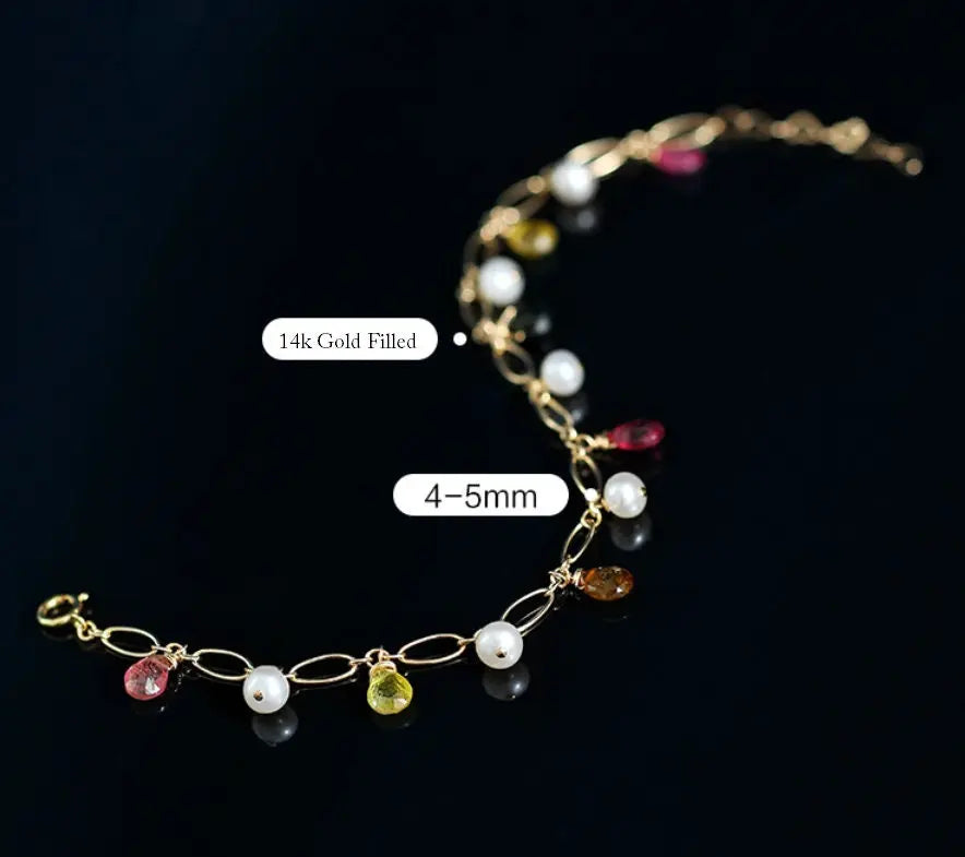 AAA+ High Luster White Pearl & Tourmaline - 14K Yellow Gold Filled Etsy
