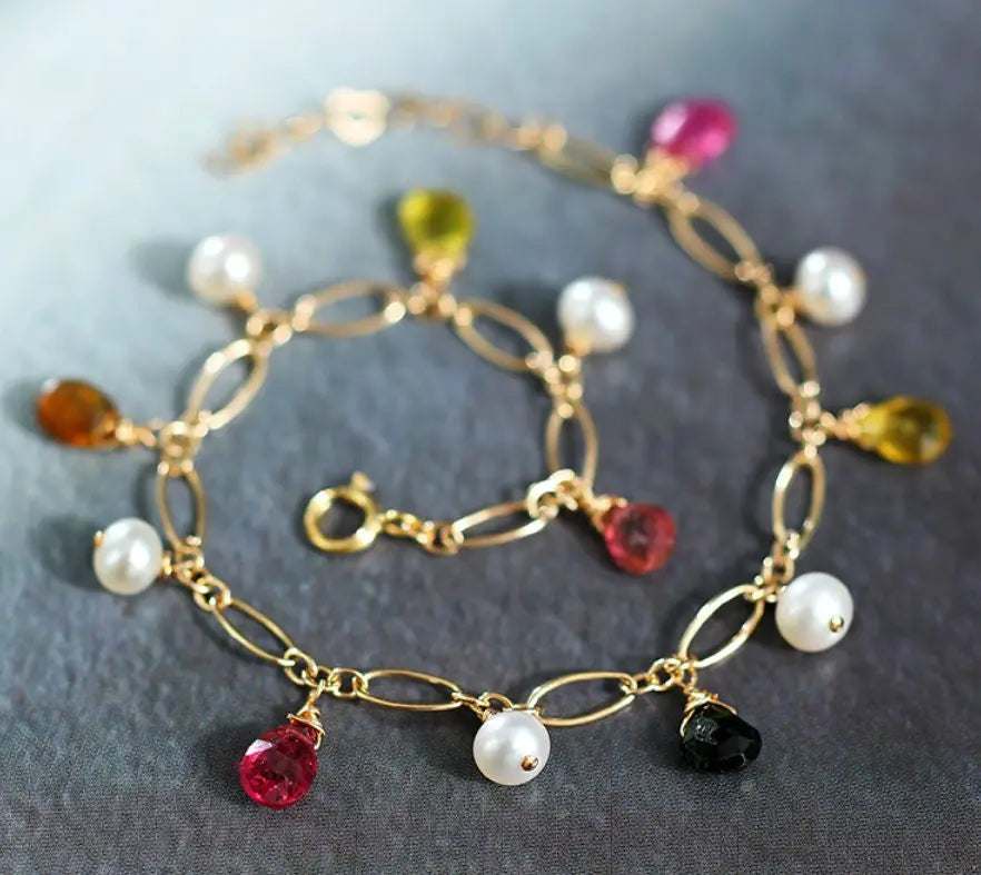 AAA+ High Luster White Pearl & Tourmaline - 14K Yellow Gold Filled Etsy
