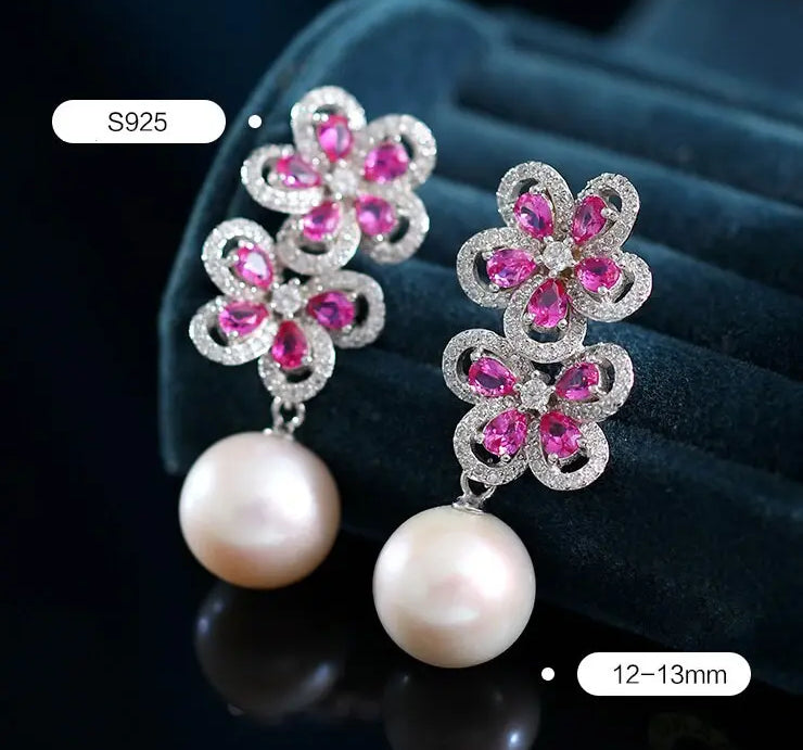 12-13mm Natural High Luster White Pearl Drop Earrings Handmade S925 Pearl Flower Earrings, Anniversary Gift Idea, Gift for Mom Etsy