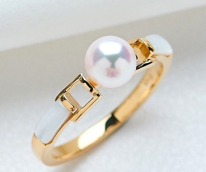 Natural Seawater Akoya Pearl Handmade 18K Solid Yellow Gold Akoya Pearl Ring, Gift Idea, Mother of Pearl Ring, Anniversary Gift Idea Etsy