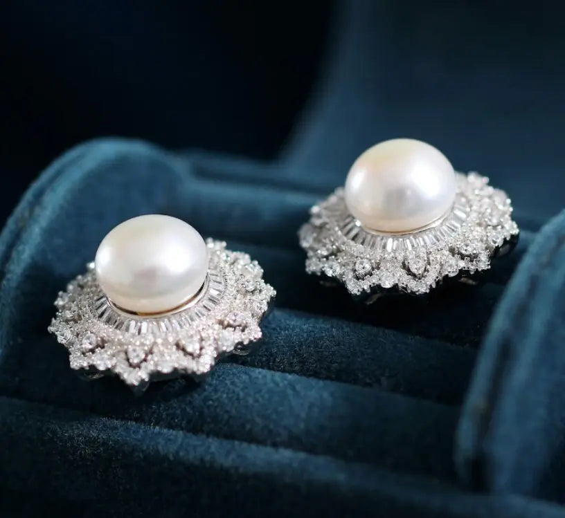 12mm Natural High Luster White Pearl 925 Silver White Pearl Earrings, Gift Idea, Cluster Earrings, Anniversary Gift Idea, Gift for Mom Etsy