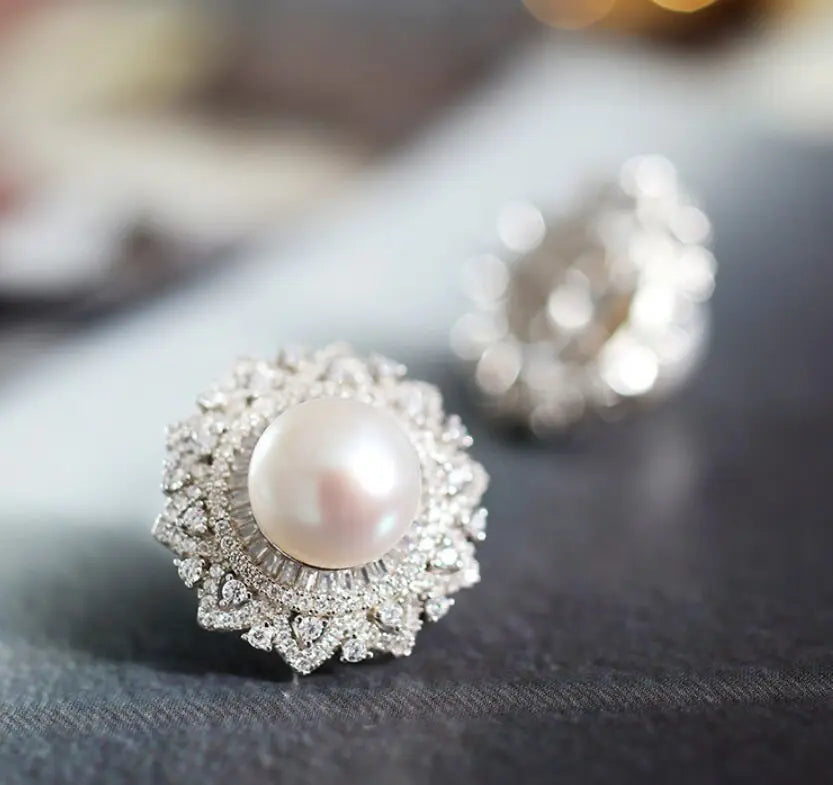 12mm Natural High Luster White Pearl 925 Silver White Pearl Earrings, Gift Idea, Cluster Earrings, Anniversary Gift Idea, Gift for Mom Etsy
