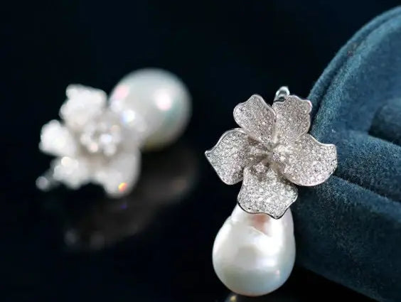 13mm Natural High Luster Baroque White Pearl Silver 925 White Pearl Earrings, Flower Earrings, Anniversary Gift Idea, Gift for Mom Etsy