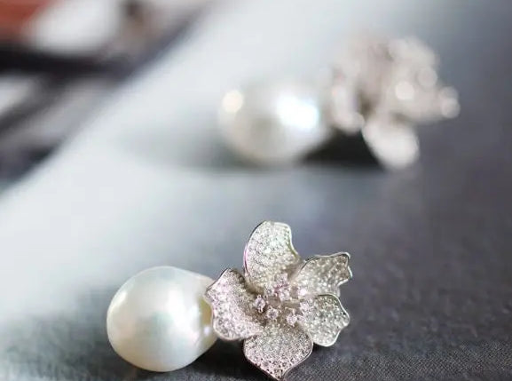 13mm Natural High Luster Baroque White Pearl Silver 925 White Pearl Earrings, Flower Earrings, Anniversary Gift Idea, Gift for Mom Etsy