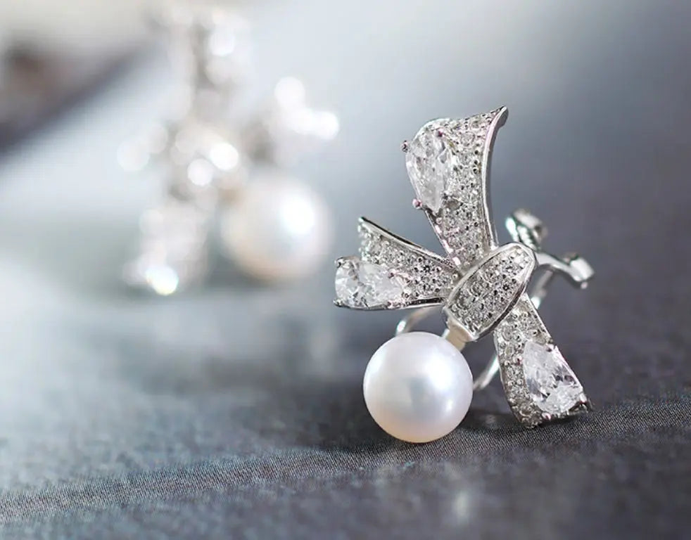 7-8mm Natural High Luster White Pink Pearl 925 Silver White Pearl Earrings, Butterfly Earrings, Cluster Earrings, Anniversary Gift Idea Etsy