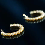 18k Solid Yellow Gold Golden Akoya Pearl Earrings, Golden Beaded Pearl Hoop Earrings Etsy