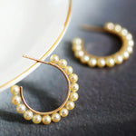 18k Solid Yellow Gold Golden Akoya Pearl Earrings, Golden Beaded Pearl Hoop Earrings Etsy