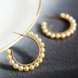 18k Solid Yellow Gold Golden Akoya Pearl Earrings, Golden Beaded Pearl Hoop Earrings Etsy