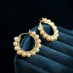 5A+ Natural Akoya Golden Pearl Earrings 18k Solid Yellow Gold Golden Beaded Pearl Hoop Handmade Earrings, Gift Idea, Anniversary Idea - LaCorserArtJewelry