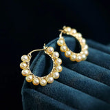 5A+ Natural Akoya Golden Pearl Earrings 18k Solid Yellow Gold Golden Beaded Pearl Hoop Handmade Earrings, Gift Idea, Anniversary Idea - LaCorserArtJewelry