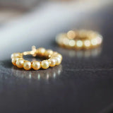 5A+ Natural Akoya Golden Pearl Earrings 18k Solid Yellow Gold Golden Beaded Pearl Hoop Handmade Earrings, Gift Idea, Anniversary Idea - LaCorserArtJewelry
