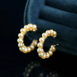 5A+ Natural Akoya Golden Pearl Earrings 18k Solid Yellow Gold Golden Beaded Pearl Hoop Handmade Earrings, Gift Idea, Anniversary Idea - LaCorserArtJewelry