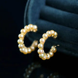 5A+ Natural Akoya Golden Pearl Earrings 18k Solid Yellow Gold Golden Beaded Pearl Hoop Handmade Earrings, Gift Idea, Anniversary Idea - LaCorserArtJewelry