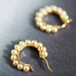 5A+ Natural Akoya Golden Pearl Earrings 18k Solid Yellow Gold Golden Beaded Pearl Hoop Handmade Earrings, Gift Idea, Anniversary Idea - LaCorserArtJewelry