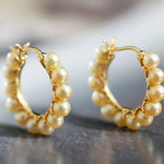 5A+ Natural Akoya Golden Pearl Earrings 18k Solid Yellow Gold Golden Beaded Pearl Hoop Handmade Earrings, Gift Idea, Anniversary Idea - LaCorserArtJewelry