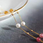 5A+ High Luster White Pearl & Tourmaline Handmade 18k Yellow Gold Beaded Pearl Necklace, Freshwater Pearl Choker, Baby Pearl, Beaded Choker - LaCorserArtJewelry