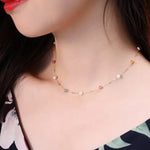5A+ High Luster White Pearl & Tourmaline Handmade 18k Yellow Gold Beaded Pearl Necklace, Freshwater Pearl Choker, Baby Pearl, Beaded Choker - LaCorserArtJewelry