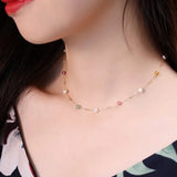 5A+ High Luster White Pearl & Tourmaline Handmade 18k Yellow Gold Beaded Pearl Necklace, Freshwater Pearl Choker, Baby Pearl, Beaded Choker - LaCorserArtJewelry