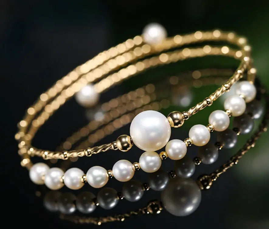 4-10mm Natural High Luster Pearl 14K Gold Filled White Pearl Bracelets, Freshwater Baby Pearl Bracelets, Two Layer Bracelets, Gift Idea Etsy