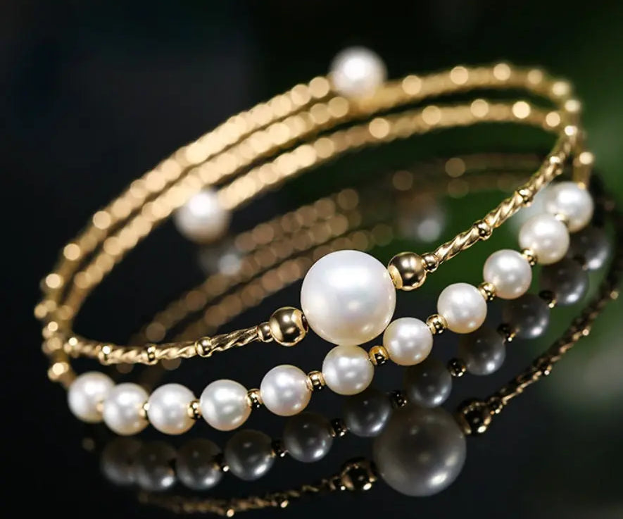 4-10mm Natural High Luster Pearl 14K Gold Filled White Pearl Bracelets, Freshwater Baby Pearl Bracelets, Two Layer Bracelets, Gift Idea Etsy