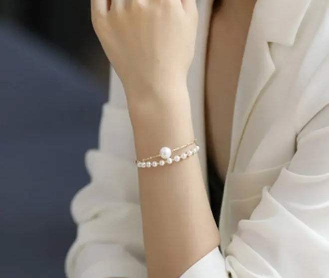 4-10mm Natural High Luster Pearl 14K Gold Filled White Pearl Bracelets, Freshwater Baby Pearl Bracelets, Two Layer Bracelets, Gift Idea Etsy