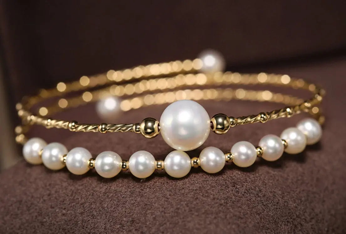 4-10mm Natural High Luster Pearl 14K Gold Filled White Pearl Bracelets, Freshwater Baby Pearl Bracelets, Two Layer Bracelets, Gift Idea Etsy