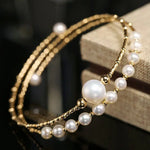4-10mm Natural High Luster Pearl 14K Gold Filled White Pearl Bracelets, Freshwater Baby Pearl Bracelets, Two Layer Bracelets, Gift Idea Etsy