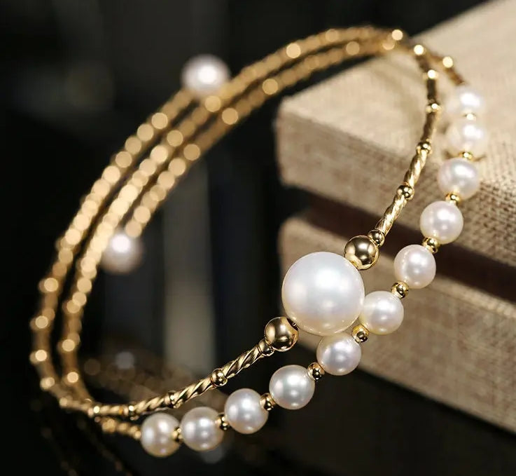 4-10mm Natural High Luster Pearl 14K Gold Filled White Pearl Bracelets, Freshwater Baby Pearl Bracelets, Two Layer Bracelets, Gift Idea Etsy