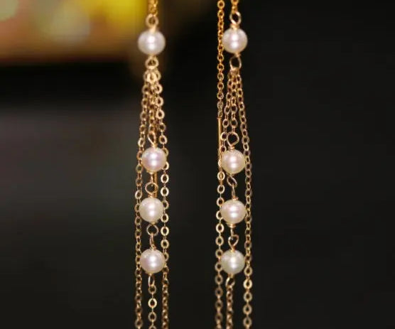 5A+ Natural High Luster White Pearl Earrings Handmade 14k Yellow Gold Filled White Pearl Tassel Earrings, Gift Idea, Anniversary Idea Etsy