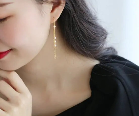 5A+ Natural High Luster White Pearl Earrings Handmade 14k Yellow Gold Filled White Pearl Tassel Earrings, Gift Idea, Anniversary Idea Etsy