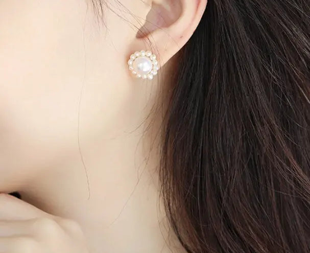 3-9mm Natural High Luster White Pearl 925 Silver White Pearl Beaded Flower Earrings, Cluster Earrings, Anniversary Gift Idea, Gift for Mom Etsy