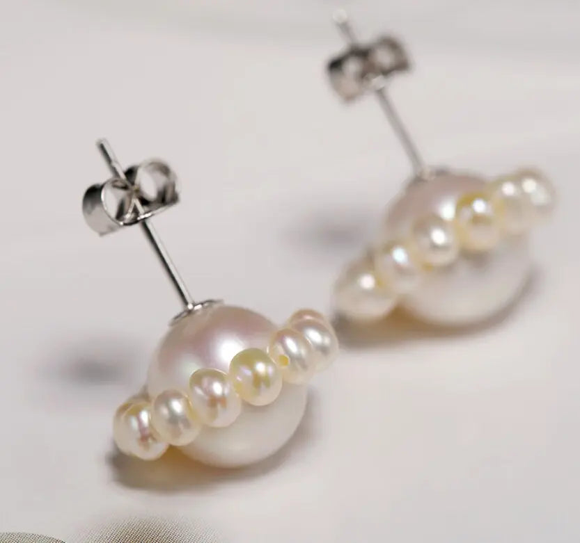 3-9mm Natural High Luster White Pearl 925 Silver White Pearl Beaded Flower Earrings, Cluster Earrings, Anniversary Gift Idea, Gift for Mom Etsy