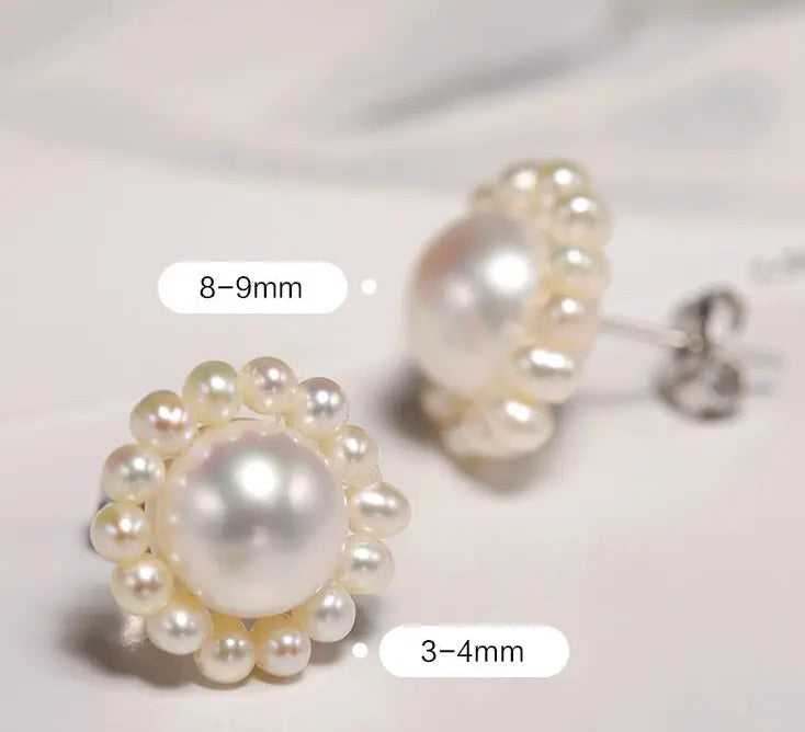 3-9mm Natural High Luster White Pearl 925 Silver White Pearl Beaded Flower Earrings, Cluster Earrings, Anniversary Gift Idea, Gift for Mom Etsy