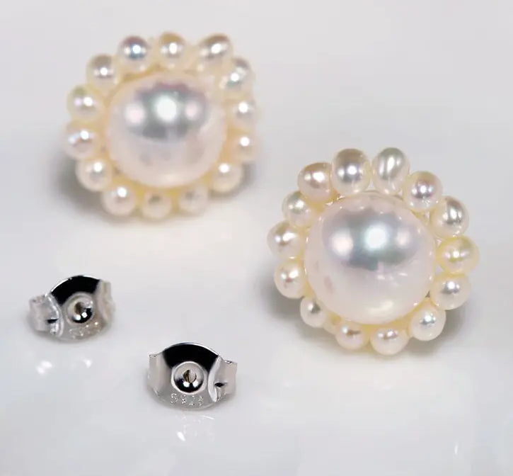 3-9mm Natural High Luster White Pearl 925 Silver White Pearl Beaded Flower Earrings, Cluster Earrings, Anniversary Gift Idea, Gift for Mom Etsy