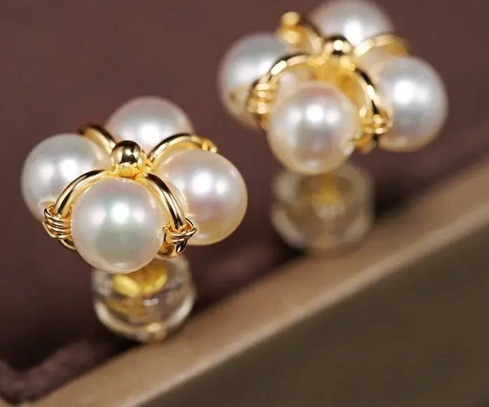 Four Natural High Luster White Pearl Earrings Handmade 14k Yellow Gold Filled White Beaded Pearl Stud Earrings, Gift Idea, Anniversary Idea Etsy