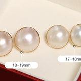 17/18/19mm Natural Mabe Pearl Earrings Handmade 18k Solid Yellow Gold Mabe Pearl Earrings, Seawater Pearl Earrings, Gift Idea for Mom - LaCorserArtJewelry
