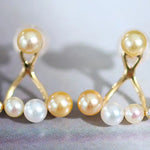 4mm Akoya Golden Baby Pearl & Diamonds Earrings - 18K Gold Etsy
