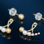 4mm Akoya Golden Baby Pearl & Diamonds Earrings - 18K Gold Etsy