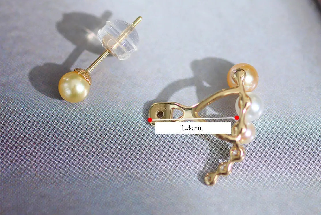 4mm Akoya Golden Baby Pearl & Diamonds Earrings - 18K Gold Etsy