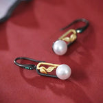 5A+ High Luster White Pearl 10mm Earrings Handmade Black Rhodium Plated Silver 925 Orient Style Pearl Earrings, Leaf Earrings, Gift Idea Etsy