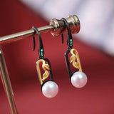 5A+ High Luster White Pearl 10mm Earrings Handmade Black Rhodium Plated Silver 925 Orient Style Pearl Earrings, Leaf Earrings, Gift Idea Etsy