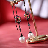 5A+ High Luster White Pearl 10mm Earrings Handmade Black Rhodium Plated Silver 925 Orient Style Pearl Earrings, Flower Earrings, Gift Idea Etsy
