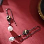 5A+ High Luster White Pearl 10mm Earrings Handmade Black Rhodium Plated Silver 925 Orient Style Pearl Earrings, Flower Earrings, Gift Idea Etsy