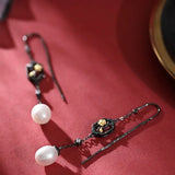 5A+ High Luster White Pearl 10mm Earrings Handmade Black Rhodium Plated Silver 925 Orient Style Pearl Earrings, Flower Earrings, Gift Idea Etsy
