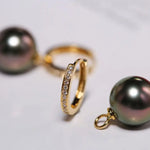 5A+ Natural Tahitian Pearls & White Diamond 18K Solid Yellow Gold Black Pearl Earrings, Seawater Peacock Green Pearl Earrings, Gift Idea Etsy