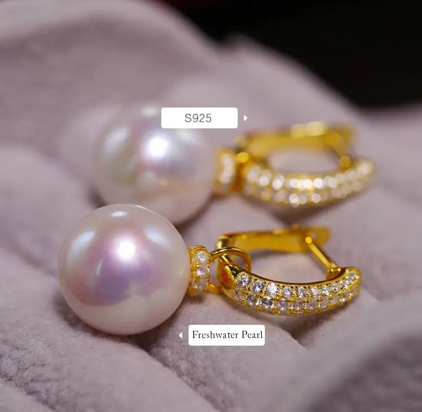 High Luster 12mm White Pearl Earrings Handmade Silver 925 White Pearl Earrings Etsy