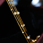 18K Yellow Gold & Natural Akoya Golden Pearl From Japan Necklace, Handmade Beaded Pearl Two Layer Necklace, Seawater Yellow Pearl, Gift Idea Etsy