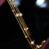 18K Yellow Gold & Natural Akoya Golden Pearl From Japan Necklace, Handmade Beaded Pearl Two Layer Necklace, Seawater Yellow Pearl, Gift Idea Etsy